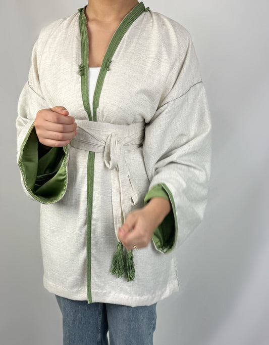 Kimono lin détails verts
