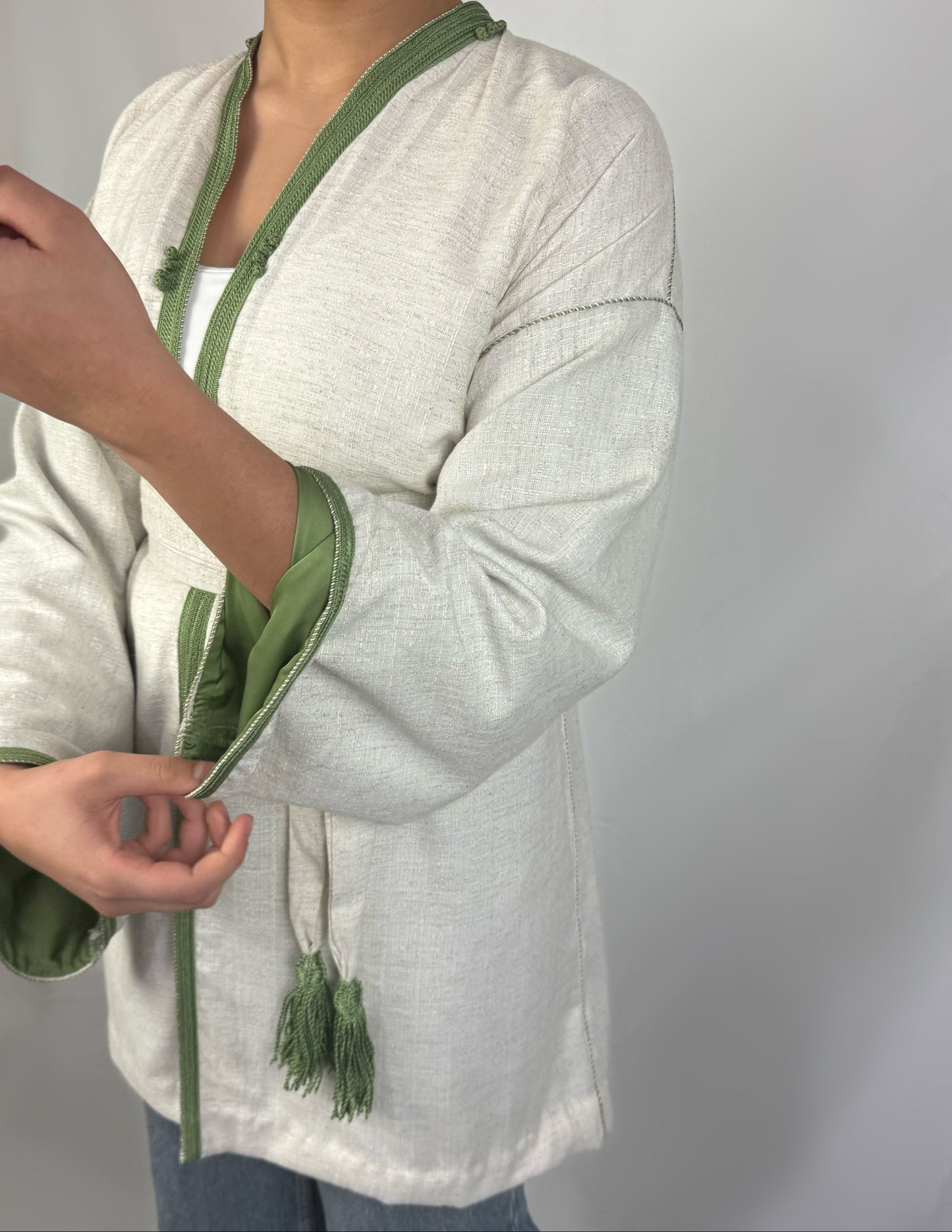 Kimono lin détails verts