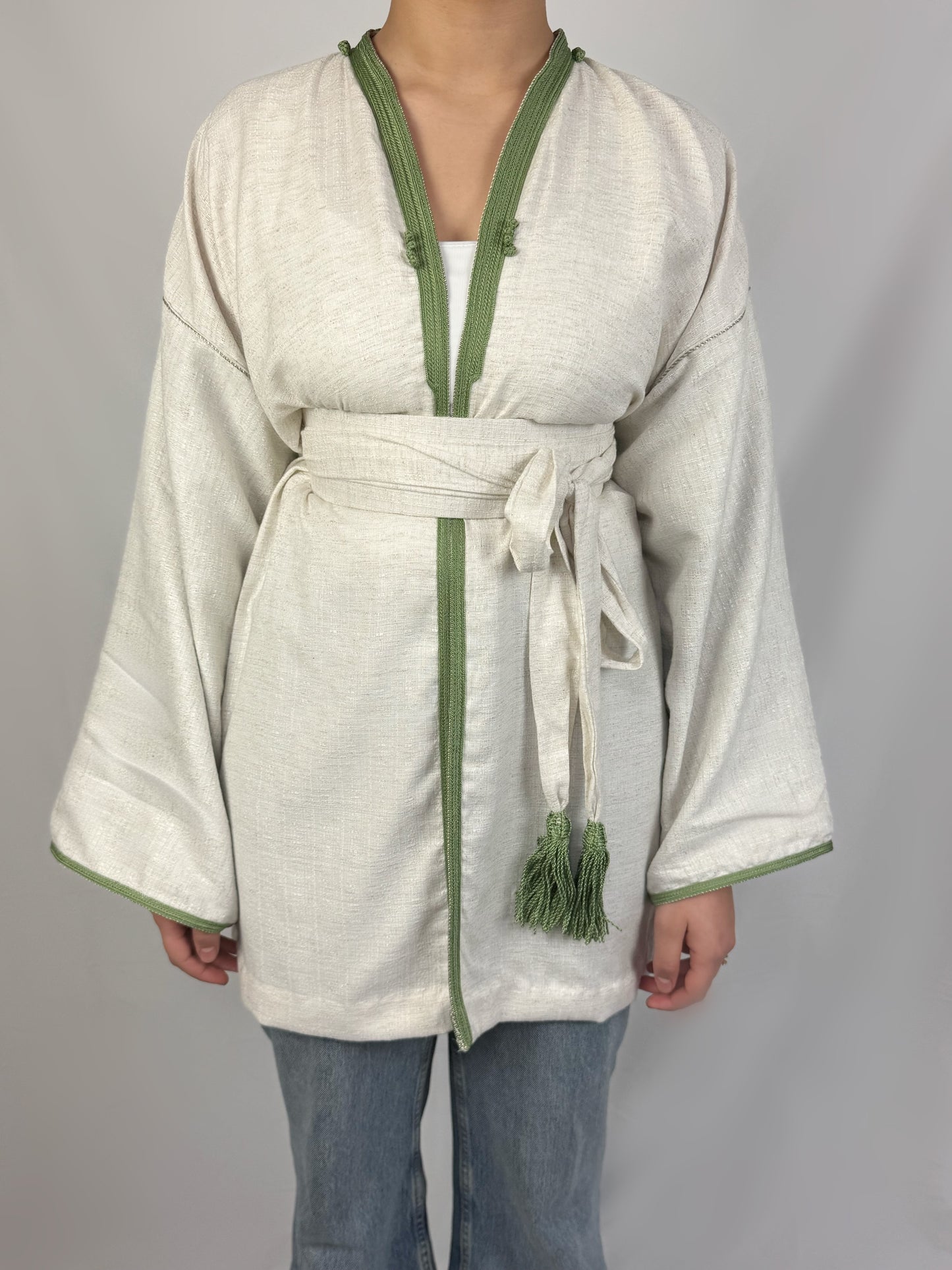 Kimono lin détails verts